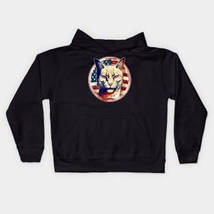 Angry Cat Retro American USA Flag 4th July Pop Art Cat Lover Kids Hoodie